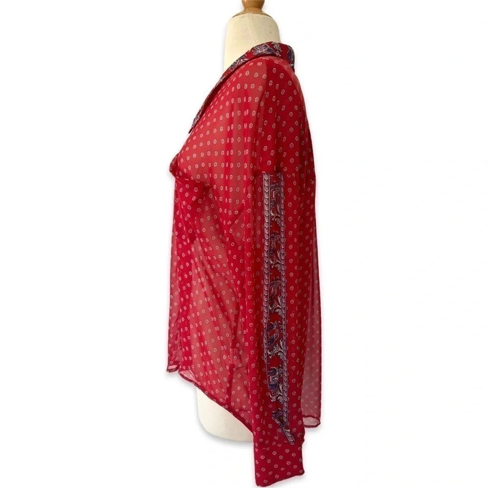Free people Printed floral Blouse sheer Easy Rider Button-down in Red Combo